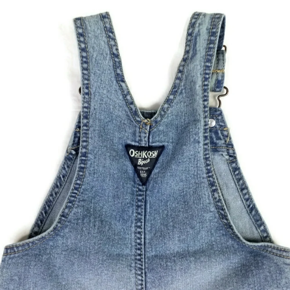 OshKosh B'Gosh Light-Medium Wash Adjustable Snap Crotch Bib Overalls Boys 24M